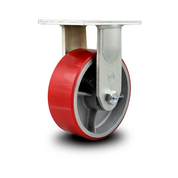 8 Inch Extra Heavy Duty Red Poly on Cast Iron Wheel Rigid Top Plate Caster